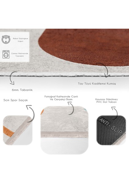 Kiremit - Turkuaz Zeminde Modern Sanat Motifli Tablo Desenli Bohem Klasik Salon & Oturma Odası Dış Mekan & Outdoor Dijital Baskılı Makinede Yıkanabilir Kaymaz Taban Saçaklı Halı fırsatları