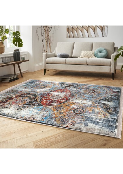Antika Zeminde Eskitme Motifli Yöresel Desenli Eskitme Motifli Avangarde Salon & Oturma Odası Dış Mekan & Outdoor Dijital Baskılı Makinede Yıkanabilir Kaymaz Taban Saçaklı Halı