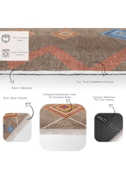Kahverengi Zeminde Tribal Motifli Kilim Desenli Etnik Motifler Geometrik Koridor & Antre Dış Mekan & Outdoor Dijital Baskılı Makinede Yıkanabilir Kaymaz Taban Saçaklı Halı fırsatları