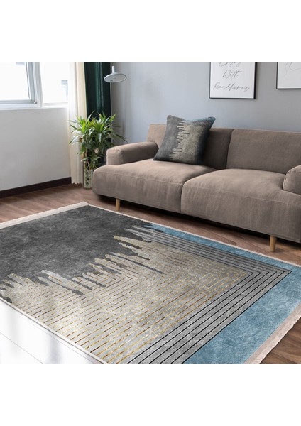 Altın - Gri Zeminde Eskitme Motifli Geometrik Desenli Eskitme Motifli Geometrik Salon & Oturma Odası Banyo Dijital Baskılı Makinede Yıkanabilir Kaymaz Taban Saçaklı Halı fiyatları