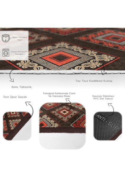 Kahverengi Zeminde Geleneksel Motifli Kilim Desenli Geometrik Etnik Motifler Koridor & Antre Dış Mekan & Outdoor Dijital Baskılı Makinede Yıkanabilir Kaymaz Taban Saçaklı Halı fırsatları