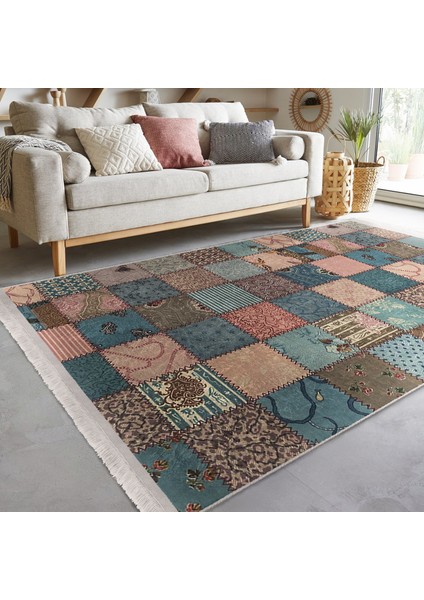 Otantik Zeminde Patchwork Motifli Geleneksel Desenli Etnik Motifler Vintage Salon & Oturma Odası Koridor & Antre Dijital Baskılı Makinede Yıkanabilir Kaymaz Taban Saçaklı Halı fiyatları