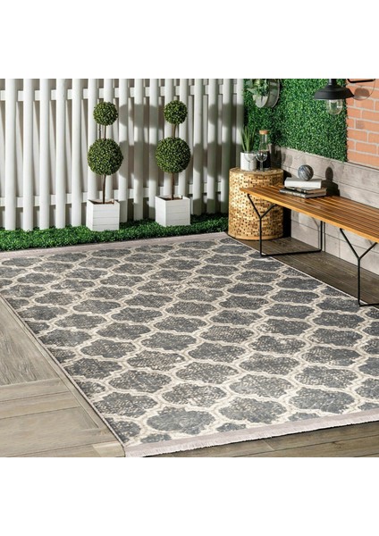 Krem Zeminde Morrocan Motifli Otantik Desenli Geometrik Vintage Salon & Oturma Odası Koridor & Antre Dijital Baskılı Makinede Yıkanabilir Kaymaz Taban Saçaklı Halı
