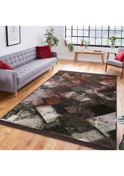 Kahverengi Zeminde Yağlı Boya Motifli Eskitme Desenli Eskitme Motifli Modern Salon & Oturma Odası Balkon Dijital Baskılı Makinede Yıkanabilir Kaymaz Taban Saçaklı Halı indirimleri