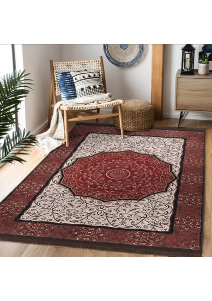 Kırmızı Zeminde Osmanlı Motifli Yöresel Desenli Avangarde Vintage Salon & Oturma Odası Yatak Odası Dijital Baskılı Makinede Yıkanabilir Kaymaz Taban Saçaklı Halı fiyatları