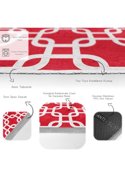 Kırmızı Zeminde Geometrik Motifli Mozaik Desenli Geometrik Sade & Şık Koridor & Antre Çocuk & Genç Odası Dijital Baskılı Makinede Yıkanabilir Kaymaz Taban Saçaklı Halı fırsatları