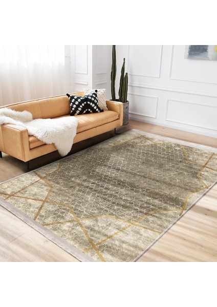 Krem Zeminde Çerçeveli Motifli Geometrik Desenli Geometrik Eskitme Motifli Salon & Oturma Odası Mutfak Dijital Baskılı Makinede Yıkanabilir Kaymaz Taban Saçaklı Halı fiyatları