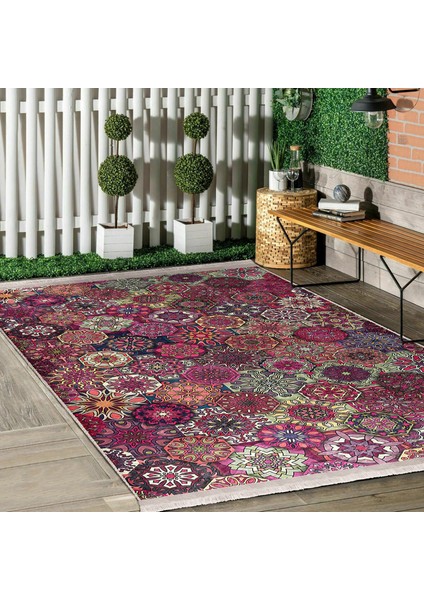 Kırmızı Zeminde Patchwork Motifli Geleneksel Desenli Geometrik Vintage Koridor & Antre Salon & Oturma Odası Dijital Baskılı Makinede Yıkanabilir Kaymaz Taban Saçaklı Halı indirimleri
