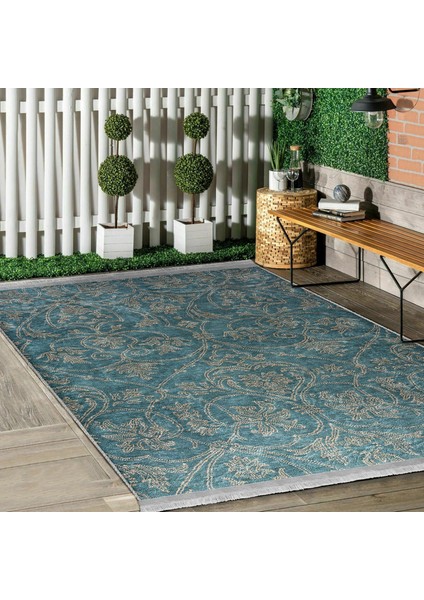 Mavi Zeminde El Dokuma Motifli Etnik Desenli Etnik Motifler Sade & Şık Dış Mekan & Outdoor Koridor & Antre Dijital Baskılı Makinede Yıkanabilir Kaymaz Taban Saçaklı Halı modelleri