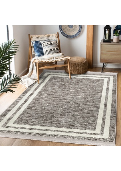 Ekru Zeminde Çerçeveli Motifli Örme Desenli Sade & Şık Klasik Salon & Oturma Odası Dış Mekan & Outdoor Dijital Baskılı Makinede Yıkanabilir Kaymaz Taban Saçaklı Halı fiyatları