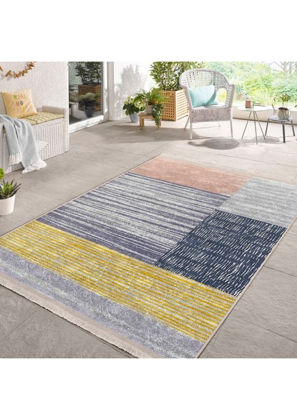 Eskitme Zeminde Kilim Motifli Boyama Desenli Klasik Sade & Şık Salon & Oturma Odası Balkon Dijital Baskılı Makinede Yıkanabilir Kaymaz Taban Saçaklı Halı