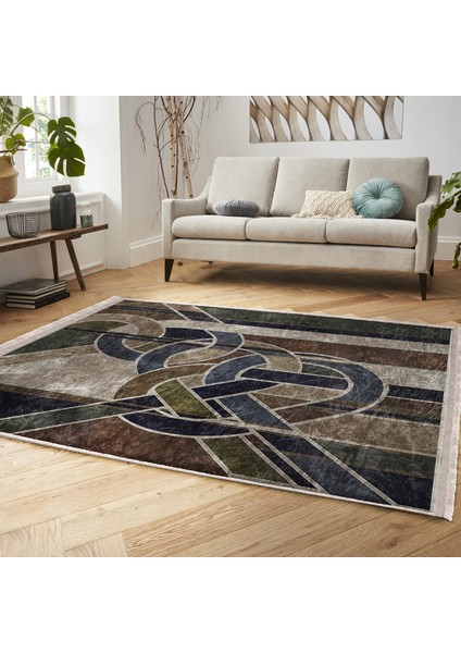 Kanvas Zeminde Modern Sanat Motifli Düğüm Desenli Modern Klasik Koridor & Antre Dış Mekan & Outdoor Dijital Baskılı Makinede Yıkanabilir Kaymaz Taban Saçaklı Halı