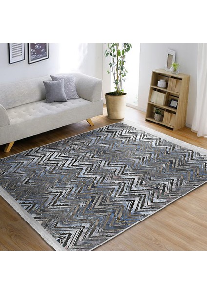 Gri Zeminde Eskitme Motifli Zikzak Desenli Eskitme Motifli Geometrik Koridor & Antre Salon & Oturma Odası Dijital Baskılı Makinede Yıkanabilir Kaymaz Taban Saçaklı Halı fiyatları