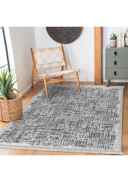 Gri - Siyah Zeminde Dokuma Halı Motifli Eskitme Desenli Eskitme Motifli Sade & Şık Salon & Oturma Odası Yatak Odası Dijital Baskılı Makinede Yıkanabilir Kaymaz Taban Saçaklı Halı indirimleri