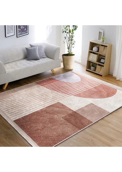 Kremit Zeminde Çizgili Motifli Geometrik Desenli Geometrik Klasik Salon & Oturma Odası Yatak Odası Dijital Baskılı Makinede Yıkanabilir Kaymaz Taban Saçaklı Halı modelleri
