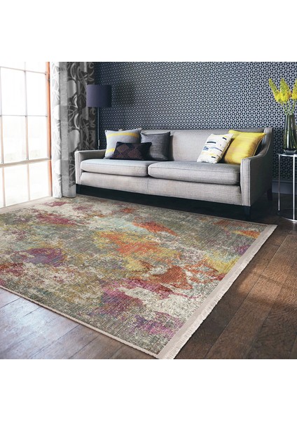 Krem Zeminde Örgü Motifli Kilim Desenli Eskitme Motifli Modern Salon & Oturma Odası Yatak Odası Dijital Baskılı Makinede Yıkanabilir Kaymaz Taban Saçaklı Halı