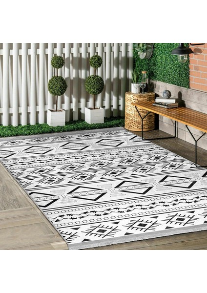Beyaz Zeminde Bohem Motifli Tribal Desenli Etnik Motifler Klasik Ofis Koridor & Antre Dijital Baskılı Makinede Yıkanabilir Kaymaz Taban Saçaklı Halı fiyatları