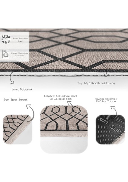 Kahverengi Zeminde Geometrik Motifli Örgü Desenli Geometrik Sade & Şık Salon & Oturma Odası Koridor & Antre Dijital Baskılı Makinede Yıkanabilir Kaymaz Taban Saçaklı Halı fırsatları
