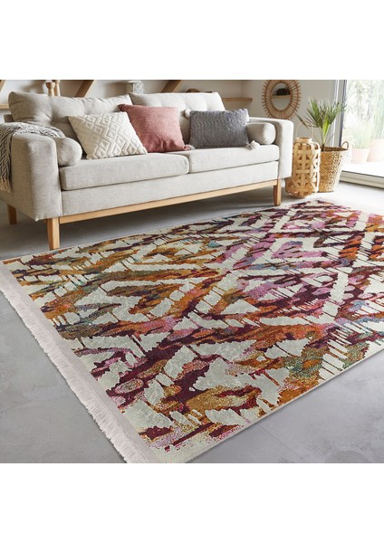 Krem Zeminde Ikat Motifli Etnik Desenli Geometrik Eskitme Motifli Koridor & Antre Dış Mekan & Outdoor Dijital Baskılı Makinede Yıkanabilir Kaymaz Taban Saçaklı Halı fiyatları
