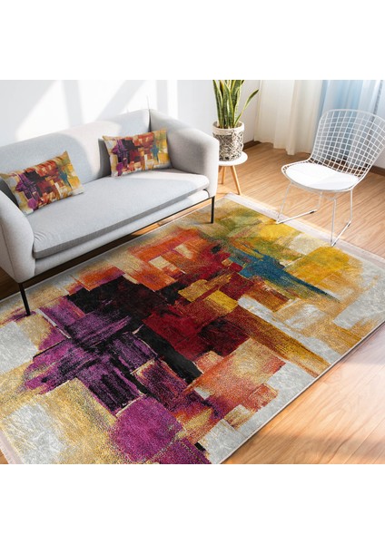Boyama Zeminde Fırça Darbeleri Motifli Boya Desenli Modern Klasik Salon & Oturma Odası Balkon Dijital Baskılı Makinede Yıkanabilir Kaymaz Taban Saçaklı Halı fiyatları