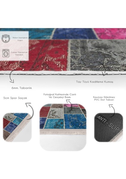 Çok Renkli Zeminde Kırkyama Motifli Patchwork Desenli Vintage Klasik Salon & Oturma Odası Yatak Odası Dijital Baskılı Makinede Yıkanabilir Kaymaz Taban Saçaklı Halı fırsatları