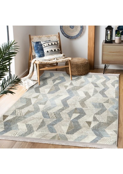 Bej Zeminde Geometrik Motifli Örgü Desenli Geometrik Sade & Şık Koridor & Antre Salon & Oturma Odası Dijital Baskılı Makinede Yıkanabilir Kaymaz Taban Saçaklı Halı modelleri
