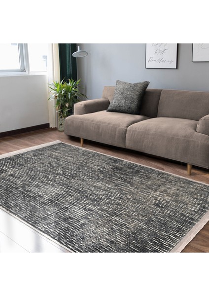 Siyah - Füme Zeminde Örme Motifli Otantik Desenli Eskitme Motifli Vintage Salon & Oturma Odası Koridor & Antre Dijital Baskılı Makinede Yıkanabilir Kaymaz Taban Saçaklı Halı modelleri