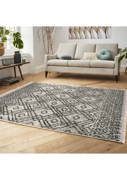 Krem - Kahverengi Zeminde Dokuma Halı Motifli Etnik Desenli Etnik Motifler Geometrik Salon & Oturma Odası Koridor & Antre Dijital Baskılı Makinede Yıkanabilir Kaymaz Taban Saçaklı Halı