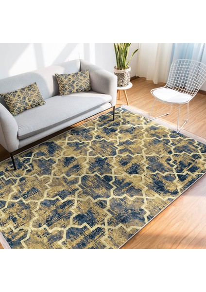 Sarı Zeminde Ogea Motifli Antik Desenli Vintage Geometrik Koridor & Antre Salon & Oturma Odası Dijital Baskılı Makinede Yıkanabilir Kaymaz Taban Saçaklı Halı fiyatları