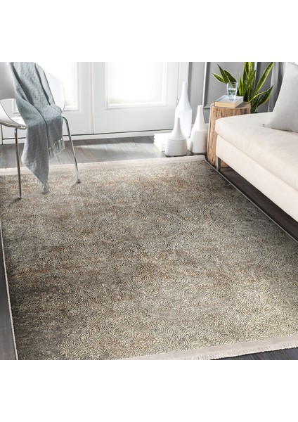 Krem - Bej Zeminde Dokuma Motifli Eskitme Desenli Eskitme Motifli Vintage Koridor & Antre Salon & Oturma Odası Dijital Baskılı Makinede Yıkanabilir Kaymaz Taban Saçaklı Halı fiyatları