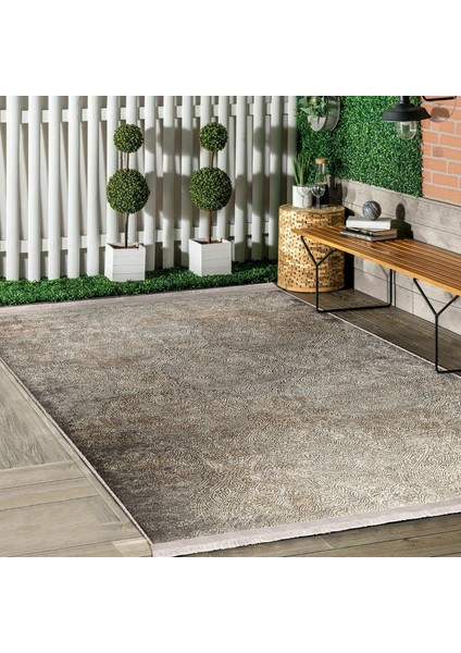 Krem - Bej Zeminde Dokuma Motifli Eskitme Desenli Eskitme Motifli Vintage Koridor & Antre Salon & Oturma Odası Dijital Baskılı Makinede Yıkanabilir Kaymaz Taban Saçaklı Halı modelleri