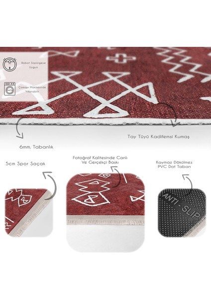 Kırmızı Zeminde Etnik Motifli Tribal Desenli Etnik Motifler Geometrik Salon & Oturma Odası Koridor & Antre Dijital Baskılı Makinede Yıkanabilir Kaymaz Taban Saçaklı Halı fırsatları