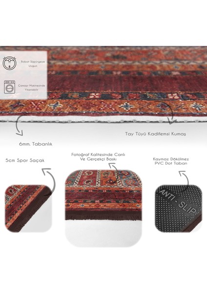 Kırmızı Zeminde Geleneksel Motifli Etnik Desenli Etnik Motifler Vintage Çocuk & Genç Odası Koridor & Antre Dijital Baskılı Makinede Yıkanabilir Kaymaz Taban Saçaklı Halı fırsatları