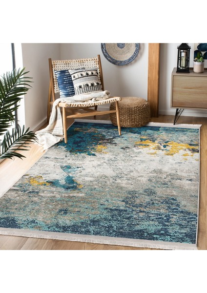 Lacivert - Gri Zeminde Fırça Darbeleri Motifli Eskitme Desenli Eskitme Motifli Klasik Salon & Oturma Odası Dış Mekan & Outdoor Dijital Baskılı Makinede Yıkanabilir Kaymaz Taban Saçaklı Halı modelleri