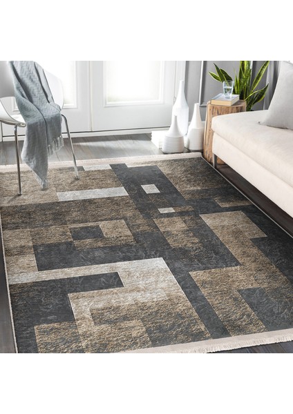 Kahverengi Zeminde Eskitme Motifli Geometrik Desenli Geometrik Klasik Salon & Oturma Odası Koridor & Antre Dijital Baskılı Makinede Yıkanabilir Kaymaz Taban Saçaklı Halı fiyatları