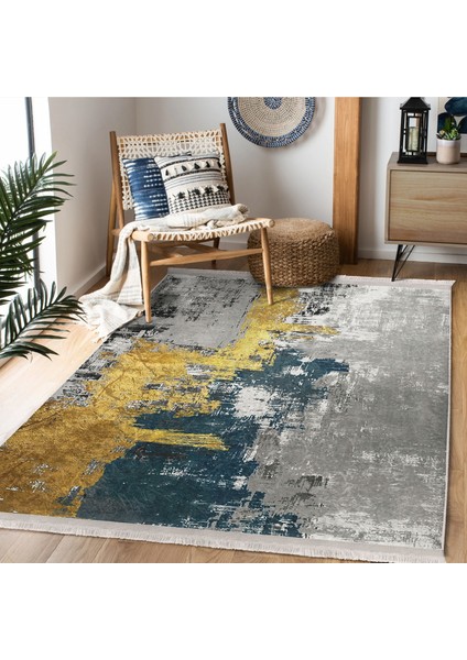 Gold Zeminde Eskitme Motifli Boyama Desenli Eskitme Motifli Modern Salon & Oturma Odası Yatak Odası Dijital Baskılı Makinede Yıkanabilir Kaymaz Taban Saçaklı Halı fiyatları