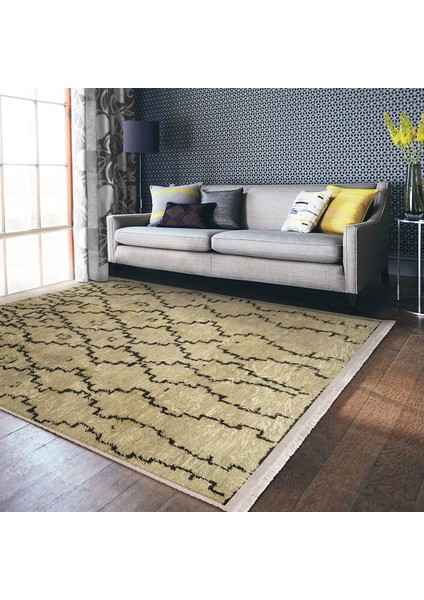 Krem - Siyah Zeminde Kilim Motifli El Dokuma Desenli Etnik Motifler Eskitme Motifli Dış Mekan & Outdoor Salon & Oturma Odası Dijital Baskılı Makinede Yıkanabilir Kaymaz Taban Saçaklı Halı indirimleri