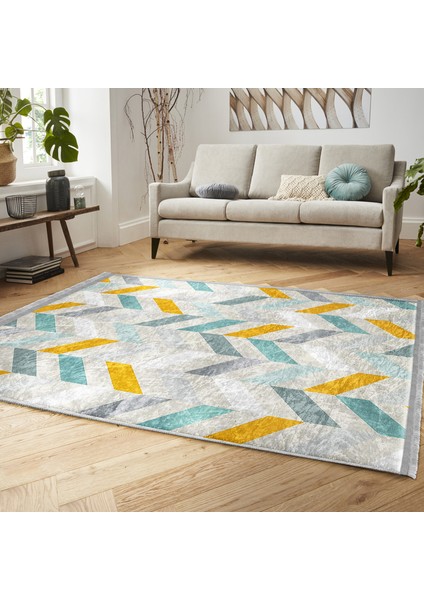 Beyaz Zeminde Modern Motifli Geometrik Desenli Geometrik Sade & Şık Koridor & Antre Banyo Dijital Baskılı Makinede Yıkanabilir Kaymaz Taban Saçaklı Halı