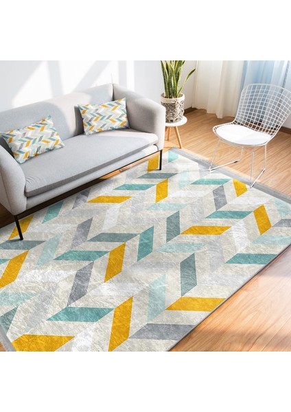 Beyaz Zeminde Modern Motifli Geometrik Desenli Geometrik Sade & Şık Koridor & Antre Banyo Dijital Baskılı Makinede Yıkanabilir Kaymaz Taban Saçaklı Halı