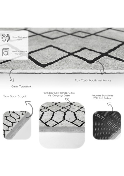 Gri - Siyah Zeminde Etnik Motifli Geleneksel Desenli Etnik Motifler Geometrik Salon & Oturma Odası Dış Mekan & Outdoor Dijital Baskılı Makinede Yıkanabilir Kaymaz Taban Saçaklı Halı fırsatları
