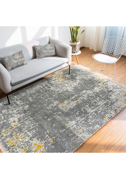 Gri - Sarı Zeminde Kilim Motifli Antik Halı Desenli Eskitme Motifli Vintage Salon & Oturma Odası Koridor & Antre Dijital Baskılı Makinede Yıkanabilir Kaymaz Taban Saçaklı Halı indirimleri