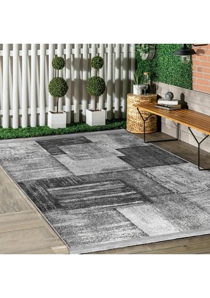 Siyah - Beyaz Zeminde Dokuma Halı Motifli Eskitme Desenli Sade & Şık Klasik Salon & Oturma Odası Koridor & Antre Dijital Baskılı Makinede Yıkanabilir Kaymaz Taban Saçaklı Halı fiyatları