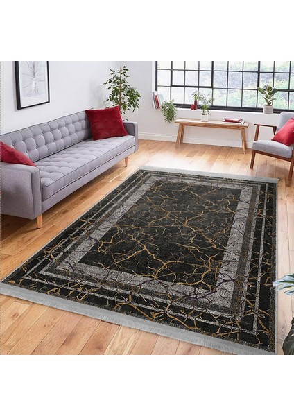 Füme - Kahverengi Zeminde Çerçeveli Motifli Antik Desenli Avangarde Klasik Salon & Oturma Odası Dış Mekan & Outdoor Dijital Baskılı Makinede Yıkanabilir Kaymaz Taban Saçaklı Halı fiyatları
