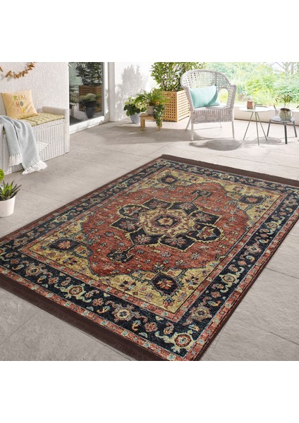 Renkli Zeminde Kilim Motifli Hereke Desenli Avangarde Etnik Motifler Salon & Oturma Odası Koridor & Antre Dijital Baskılı Makinede Yıkanabilir Kaymaz Taban Saçaklı Halı fiyatları