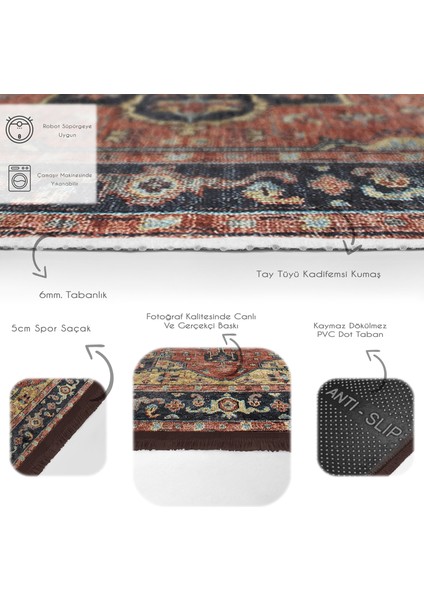 Renkli Zeminde Kilim Motifli Hereke Desenli Avangarde Etnik Motifler Salon & Oturma Odası Koridor & Antre Dijital Baskılı Makinede Yıkanabilir Kaymaz Taban Saçaklı Halı fırsatları