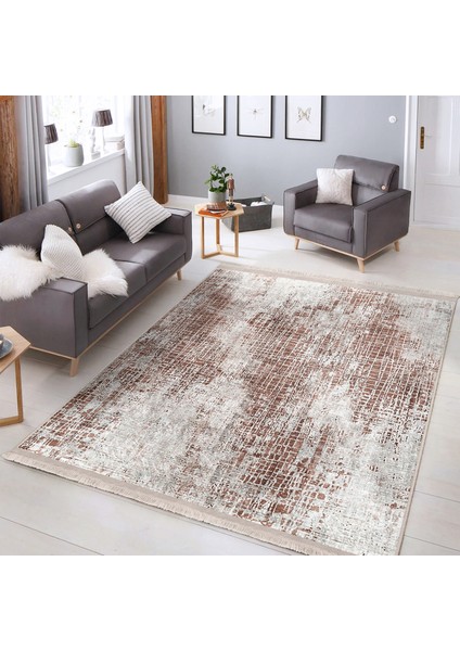 Bej Zeminde Dokuma Halı Motifli Eskitme Desenli Eskitme Motifli Vintage Salon & Oturma Odası Yatak Odası Dijital Baskılı Makinede Yıkanabilir Kaymaz Taban Saçaklı Halı
