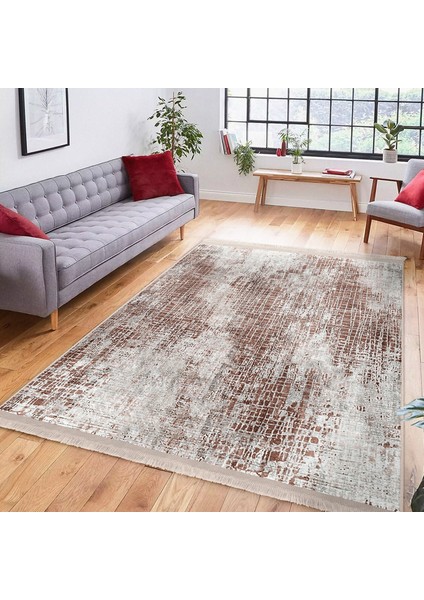 Bej Zeminde Dokuma Halı Motifli Eskitme Desenli Eskitme Motifli Vintage Salon & Oturma Odası Yatak Odası Dijital Baskılı Makinede Yıkanabilir Kaymaz Taban Saçaklı Halı