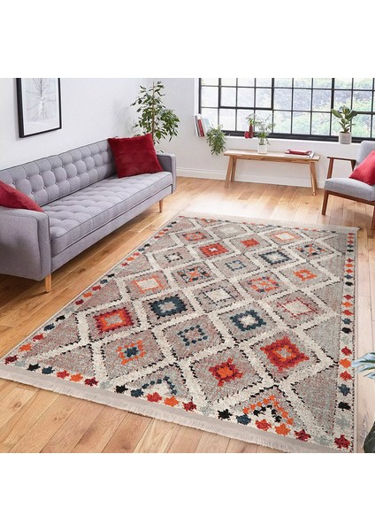 Çok Renkli Zeminde Kilim Motifli Pers Desenli Vintage Avangarde Salon & Oturma Odası Koridor & Antre Dijital Baskılı Makinede Yıkanabilir Kaymaz Taban Saçaklı Halı fiyatları
