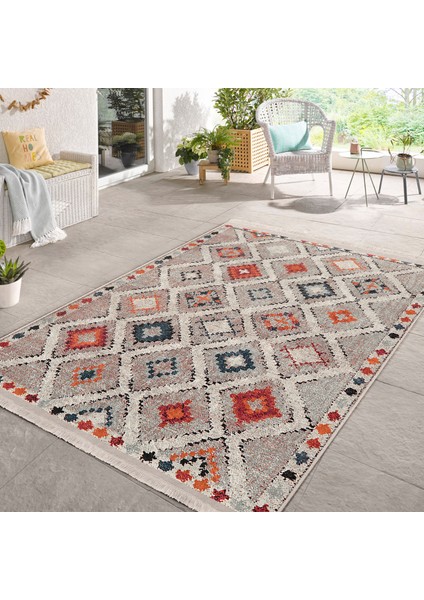 Çok Renkli Zeminde Kilim Motifli Pers Desenli Vintage Avangarde Salon & Oturma Odası Koridor & Antre Dijital Baskılı Makinede Yıkanabilir Kaymaz Taban Saçaklı Halı modelleri