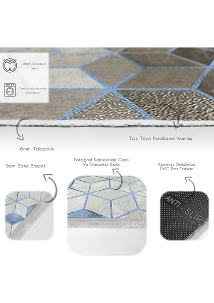 Siyah - Mavi Zeminde Geometrik Motifli Mozaik Desenli Geometrik Klasik Salon & Oturma Odası Koridor & Antre Dijital Baskılı Makinede Yıkanabilir Kaymaz Taban Saçaklı Halı fırsatları